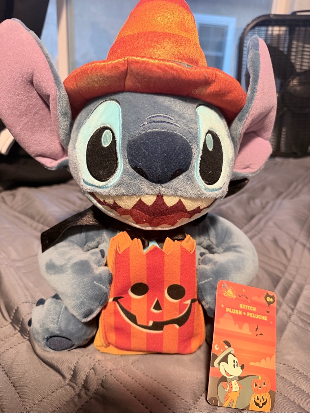 Disney Blue Stitch Halloween Plush with Orange Pumpkin Bag
